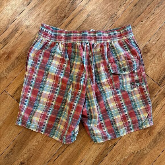 Men's Polo Ralph Lauren Drawstring Patch Work Swim Shorts Plaid Size Large - Picture 2 of 5